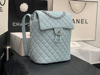 Chanel Blue Silver Hardware Backpack 91121 Size 28 x 23 x 13 cm