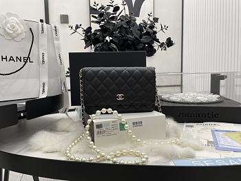 Chanel WOC Pearl Chain Black Lambskin A68052 Size 19.2 x 12.3 x 3.5 cm