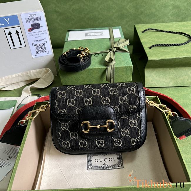 Gucci Horsebit 1955 Black Denim Bag 658574 Size 20.5 x 14 x 5 cm - 1