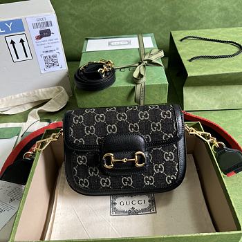 Gucci Horsebit 1955 Black Denim Bag 658574 Size 20.5 x 14 x 5 cm