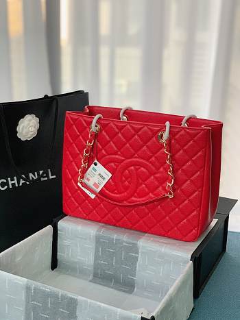 Chanel Shopping Bag Red Caviar Gold Hardware Size 33 x 24 x 13 cm