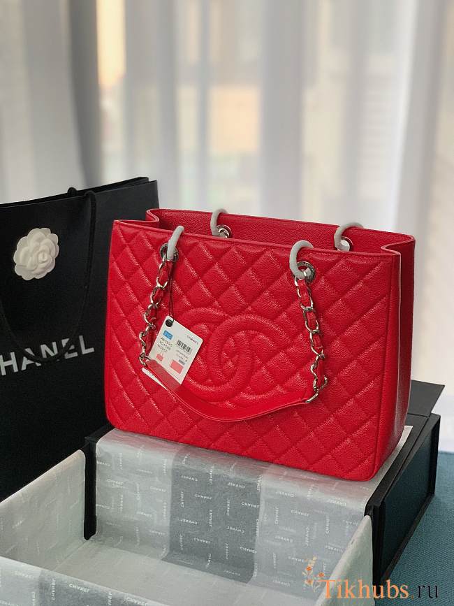 Chanel Shopping Bag Red Caviar Silver Hardware Size 33 x 24 x 13 cm - 1