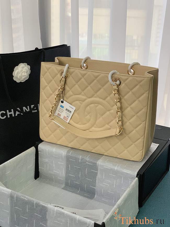 Chanel Shopping Bag Beige Caviar Gold Hardware 50995 Size 33 x 24 x 13 cm - 1