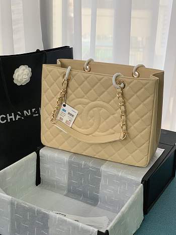 Chanel Shopping Bag Beige Caviar Gold Hardware 50995 Size 33 x 24 x 13 cm