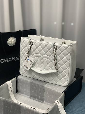Chanel Shopping Bag White Caviar Silver Hardware 50995 Size 33 x 24 x 13 cm