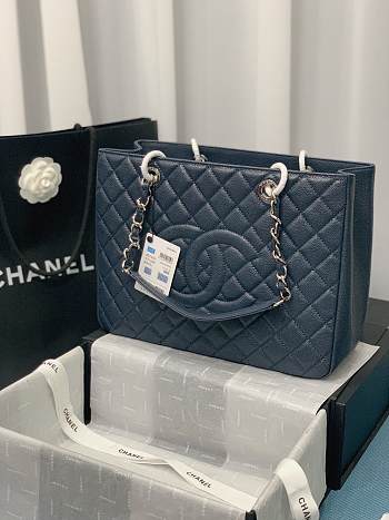 Chanel Shopping Bag Navy Blue Caviar Silver Hardware 50995 Size 33 x 24 x 13 cm