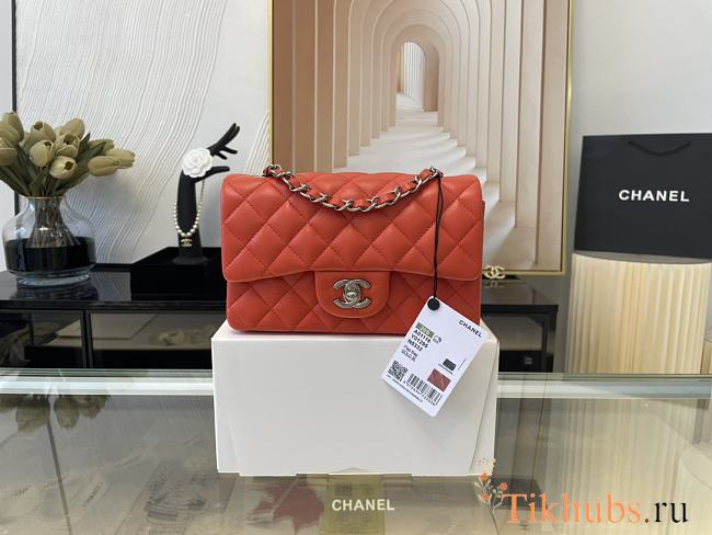 Chanel Flap Bag Lambskin Orange Silver Hardware Size 20 cm - 1