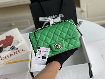 Chanel Flap Bag Caviar Green Silver Hardware Size 20 cm