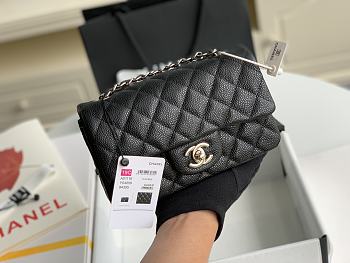 Chanel Mini Flap Bag Silver-tone Metal Caviar Leather Black Size 20cm