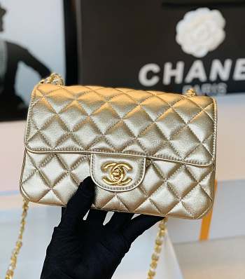 Chanel Flap Bag Gold Color Gold Hardware Size 20 cm