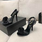 YSL Ivy Flower 100 Black Satin Sandal - 1