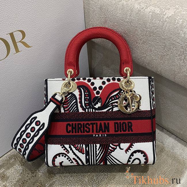 Dior Lady D-lite Bag Latte Multicolor Cupidon Embroidery Size 24 cm - 1