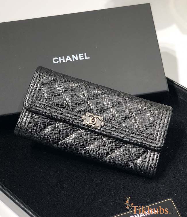 Chanel Leboy Calfskin Leather Black Long Wallets Size 19 x 10 x 3 cm  - 1