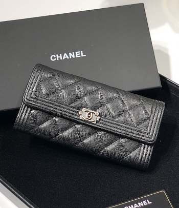 Chanel Leboy Calfskin Leather Black Long Wallets Size 19 x 10 x 3 cm 