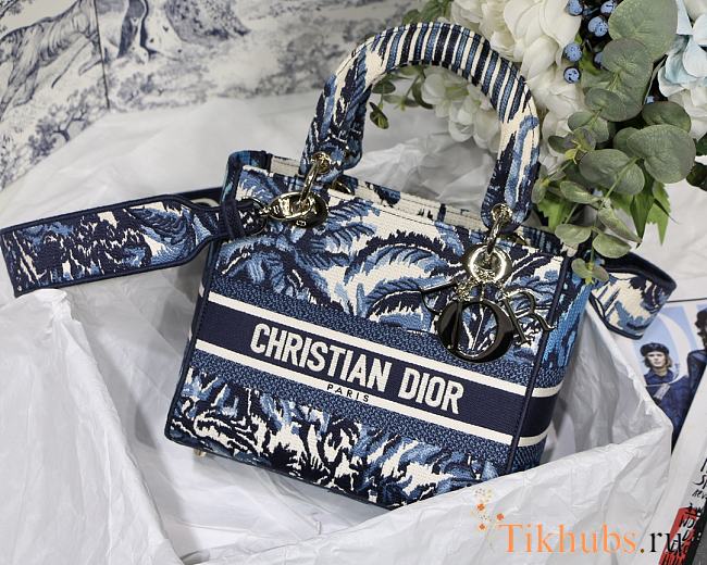 Dior Lady D-Lite Bag Blue Tree Embroidery Size 24 cm - 1