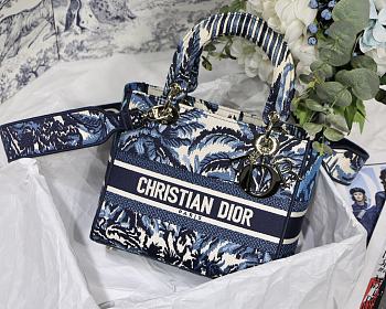 Dior Lady D-Lite Bag Blue Tree Embroidery Size 24 cm