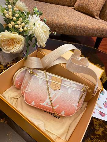 LV Multi Pochette Accessoires Handbag Pink 57634 Size 24 x 13.5 x 4 cm