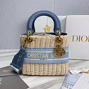 Dior Medium Lady Natural Wicker Bag Blue M0565 Size 24 x 20 x 11 cm - 1