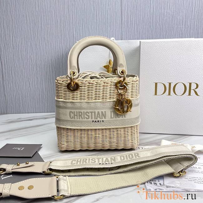 Dior Medium Lady Natural Wicker Bag White M0565 Size 24 x 20 x 11 cm - 1