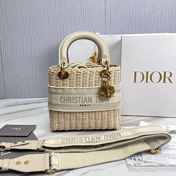 Dior Medium Lady Natural Wicker Bag White M0565 Size 24 x 20 x 11 cm
