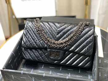 Chanel Medium Reissue 2.55 Aged Chervon Leather Black Metal 25cm