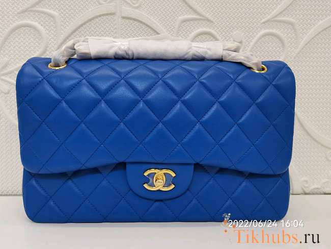 Modishbags Jumbo Flap Blue Bag With Silver Or Gold Hardware 30cm - 1