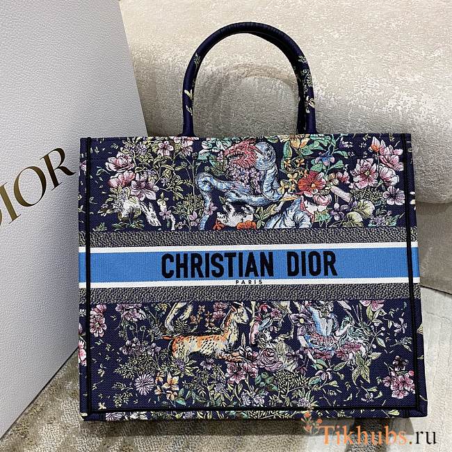 Dior Book Tote Blue Multicolor D-Constellation Embroidery 42x18x35cm - 1
