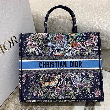 Dior Book Tote Blue Multicolor D-Constellation Embroidery 42x18x35cm