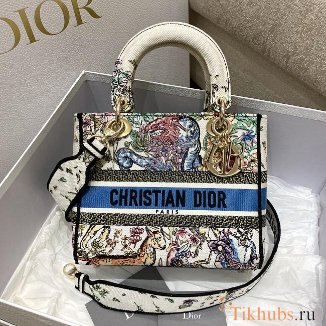 Dior Lady D-lite Latte Multicolor Embroidery 24cm - 1