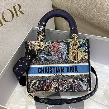 Dior Lady D-lite Blue Multicolor Embroidery 24cm