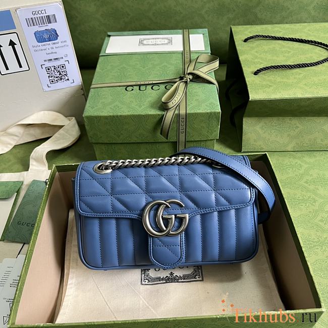 Gucci GG Marmont Matelassé Mini Blue Bag 23x14x6cm - 1