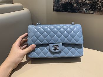 Chanel Flap Bag Blue Lambskin Silver Hardware 25.5cm