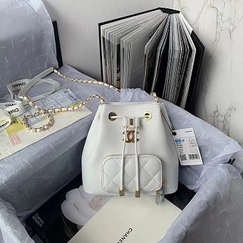 Chanel Bucket Bag Calfskin White 21x19x8cm