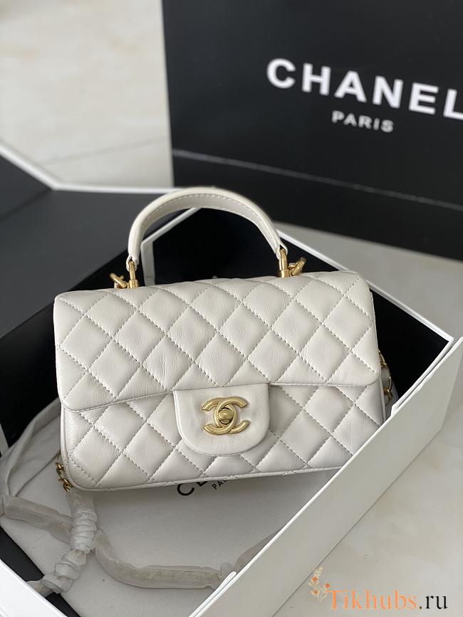 Chanel Mini Handle Lambskin Gold Hardware White 20cm - 1