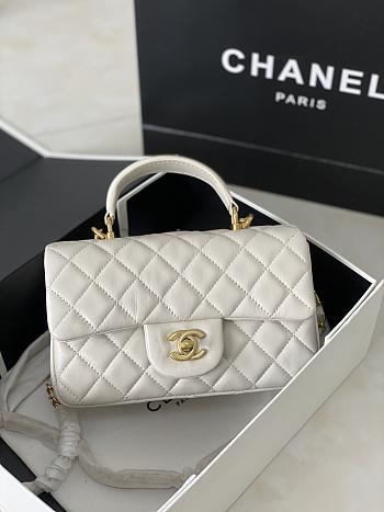 Chanel Mini Handle Lambskin Gold Hardware White 20cm