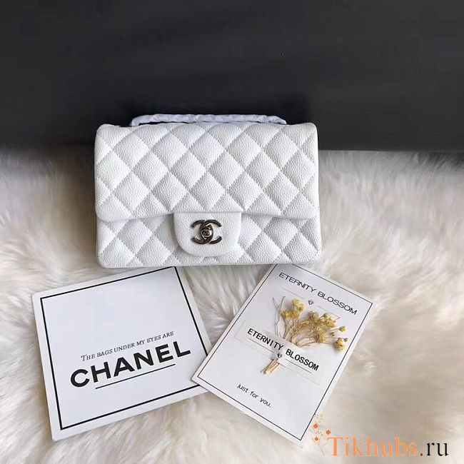 Chanel Flap Bag Caviar in White 20cm with Silver Hardware - 1