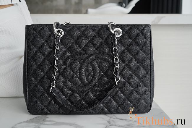 Chanel Shopping Bag Caviar Black Silver Hardware 33cm - 1