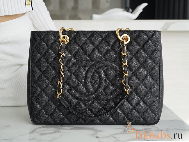 Chanel Shopping Bag Caviar Black Gold Hardware 33cm - 1