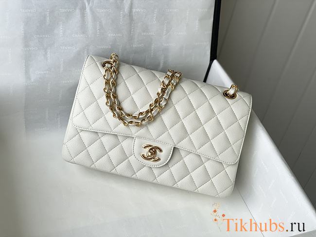 Chanel Flap Bag Caviar in White 25cm with Gold Hardware - 1