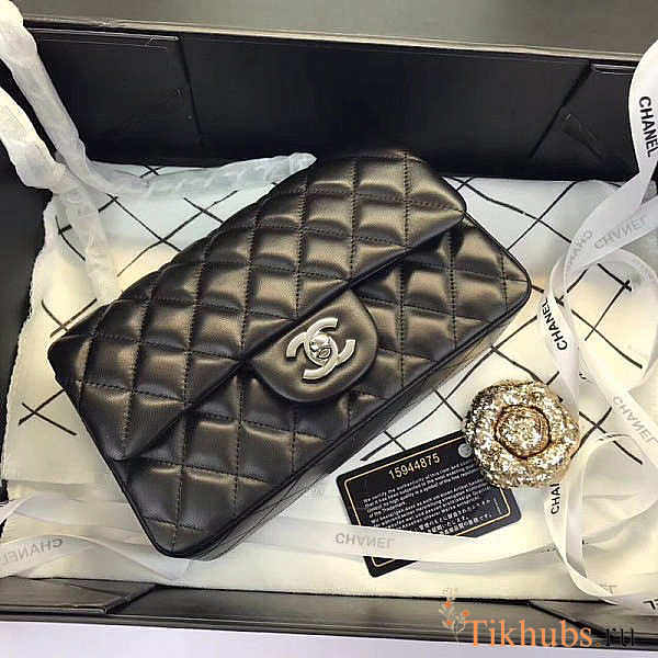 Chanel Flap Bag Lambskin Black With Sliver Hardware 20CM - 1