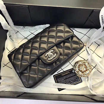 Chanel Flap Bag Lambskin Black With Sliver Hardware 20CM