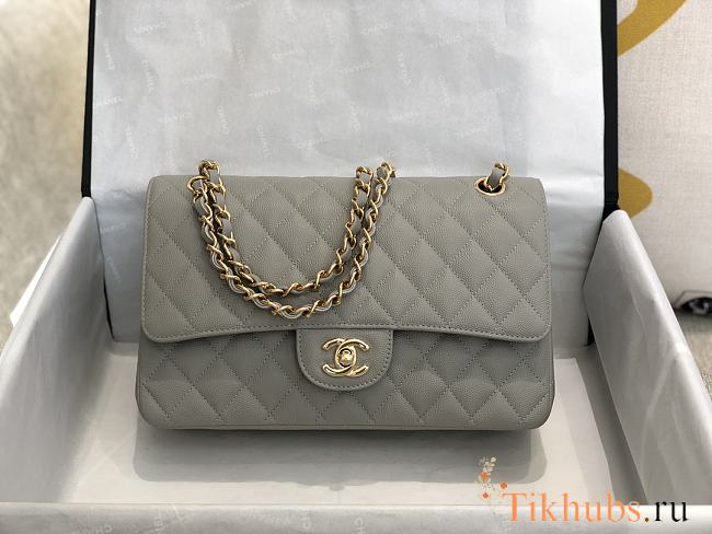 Chanel Flap Bag Grey Caviar Gold Hardware 25cm - 1