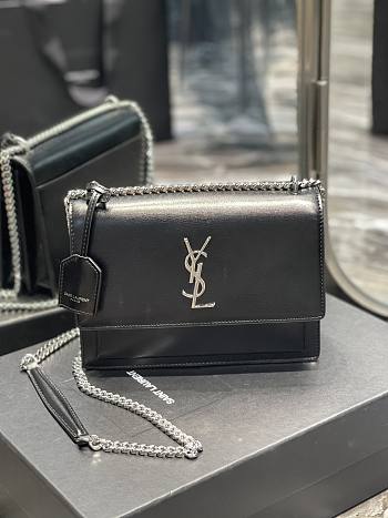 YSL Sunset Black Silver Chain 22x16x8cm