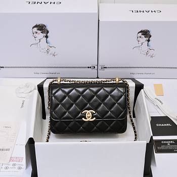 Chanel Small Flap Bag Calfskin Black Gold Hardware 22x14.5x8cm