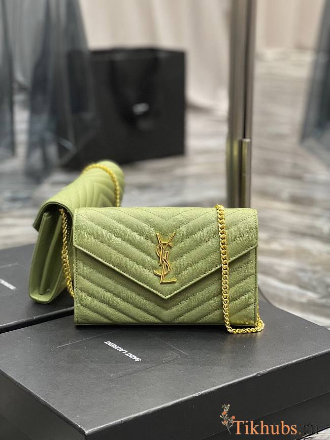 YSL Envelope Chain Wallet Green 22.5x14x4cm - 1