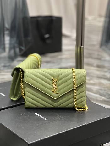 YSL Envelope Chain Wallet Green 22.5x14x4cm