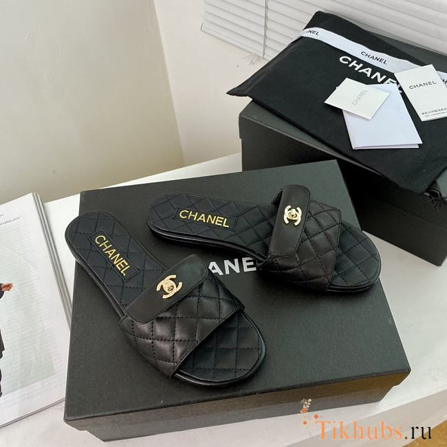 Chanel Black Turnlock Slide  - 1