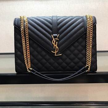 YSL Envelope Large Black Cavier Gold Hardware 31x21x8cm