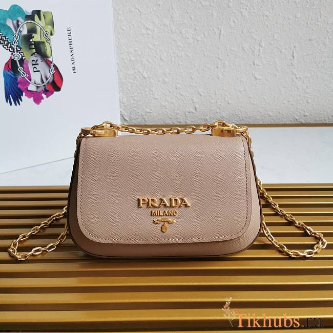 Prada Saffiano Leather Shoulder Bag Beige 22x14x6.5cm - 1