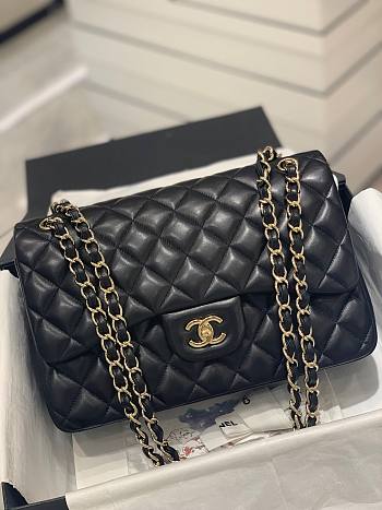 Chanel Flap Bag Black Lambskin Gold Hardware 30cm